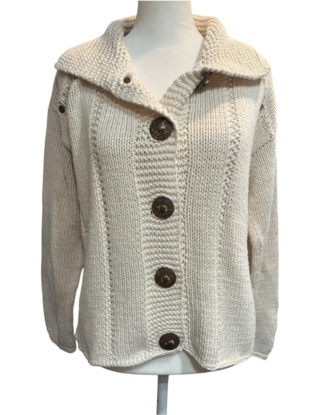 Pure Handknit Cream 100% Cardigan Sweater - Size Small